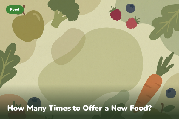 Illustrated banner for how many times to offer a new food to kids