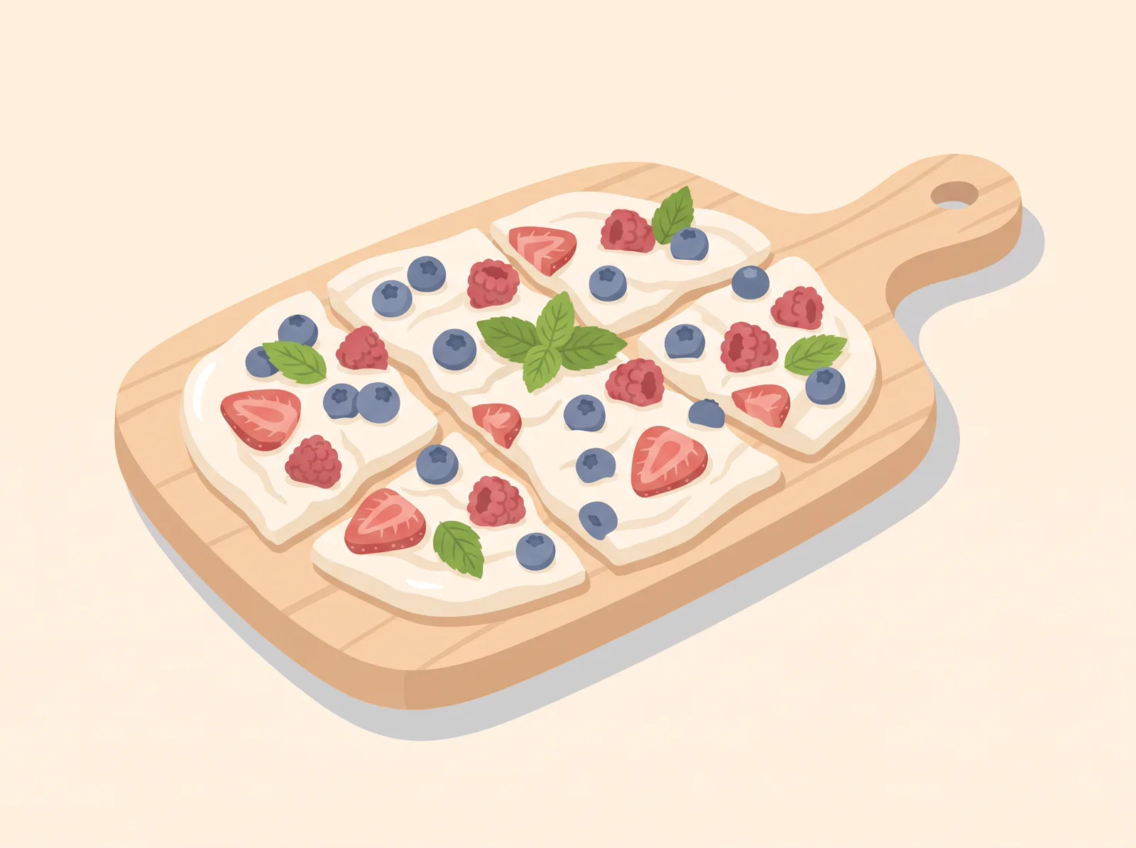 Illustrated frozen yogurt berry bark topped with mixed berries and granola — a family-friendly snack recipe