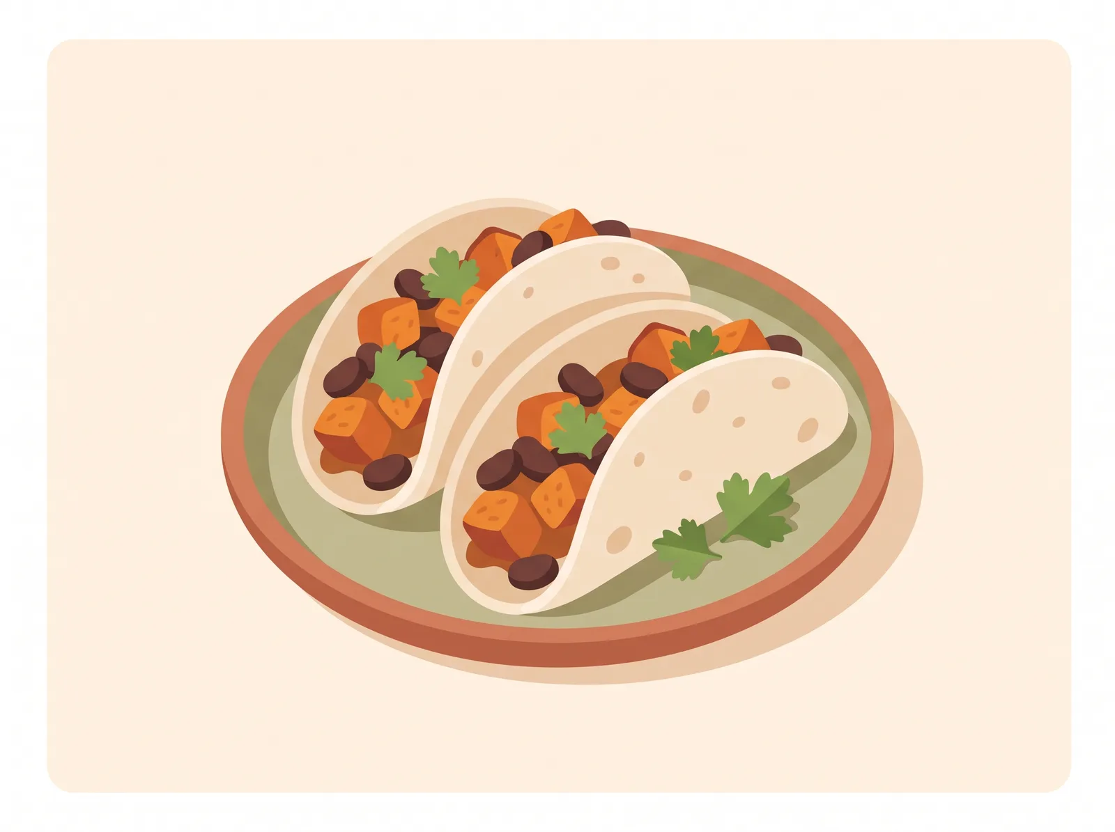 Illustrated sweet potato and black bean tacos with shredded cabbage — a family-friendly dinner recipe