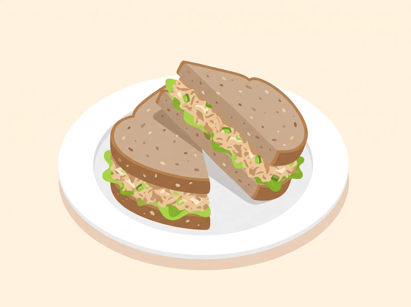 Illustrated tuna salad sandwich cut in half on whole wheat bread — a family-friendly lunch recipe