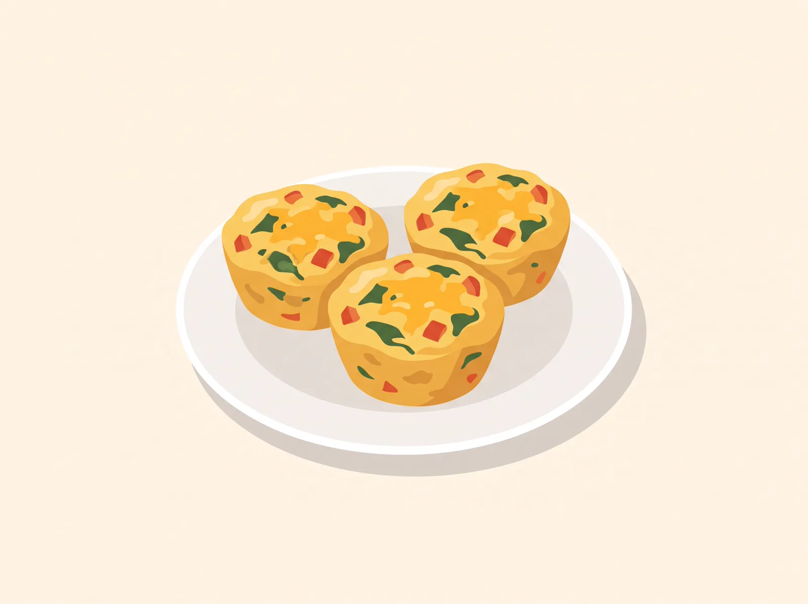 Illustrated veggie egg breakfast muffins studded with bell pepper and spinach — a family-friendly breakfast recipe