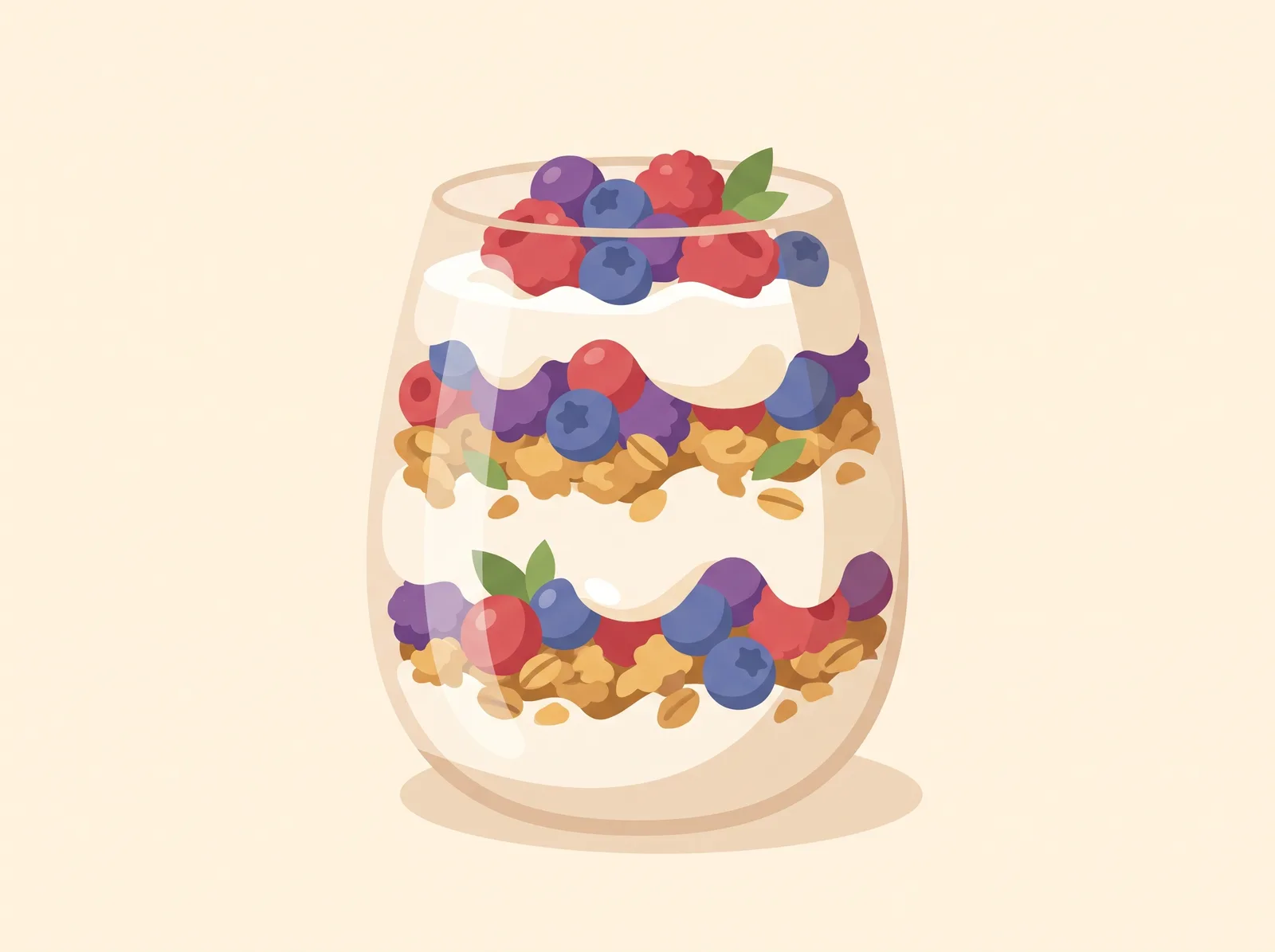 Illustrated yogurt berry parfait layered in a glass cup — a family-friendly breakfast recipe